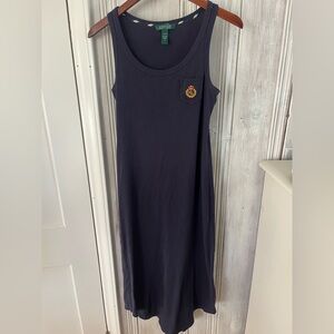 RALPH LAUREN navy cotton pullover midi dress RL crest S old money prep…